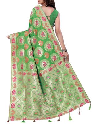 conversational zari motif banarasi saree with blouse - 15726752 - Standard Image - 2