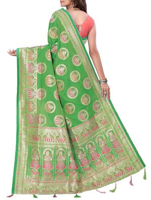 conversational zari motif banarasi saree with blouse - 15726755 - Standard Image - 2