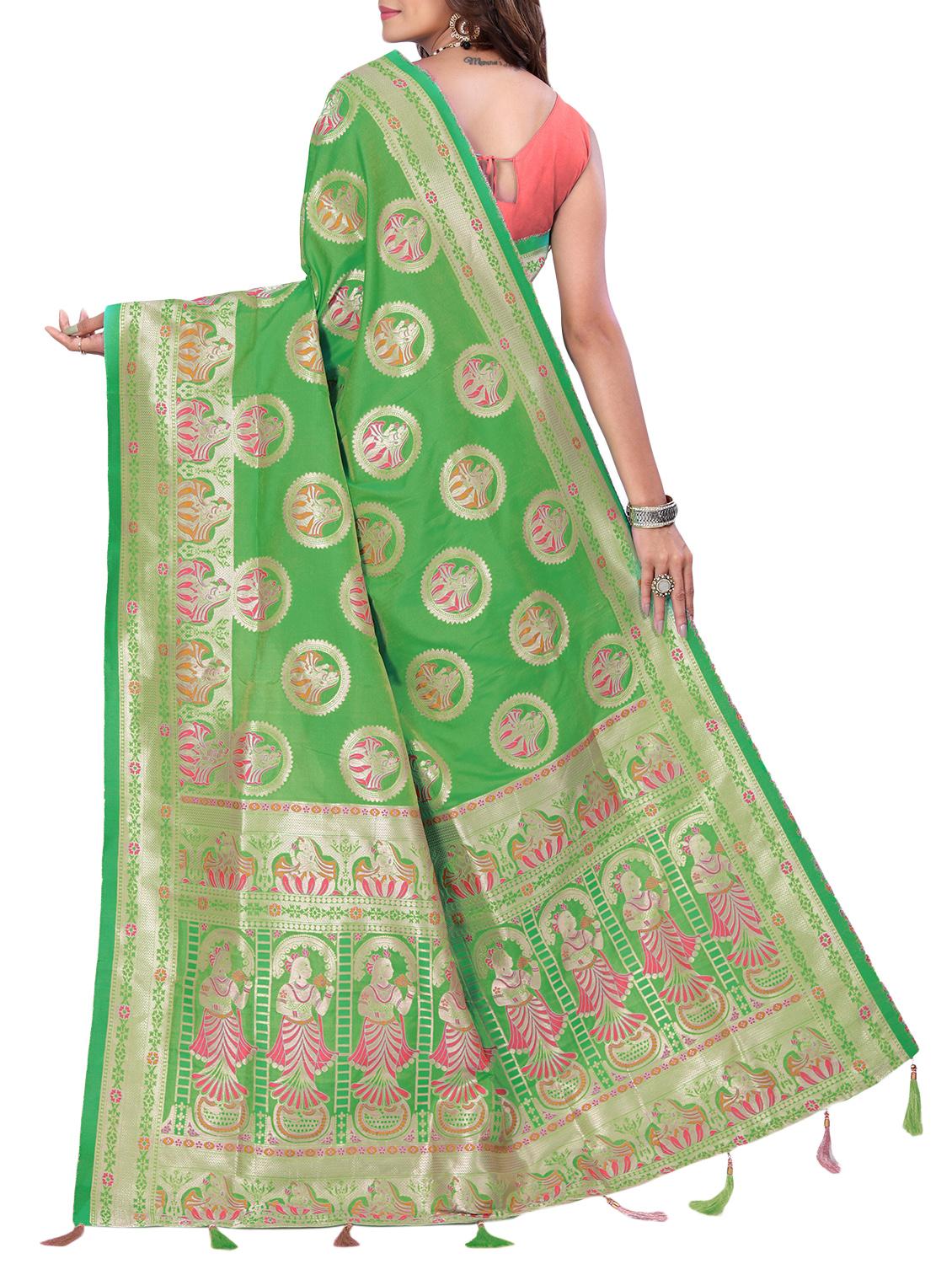 conversational zari motif banarasi saree with blouse - 15726755 - Zoom Image - 2