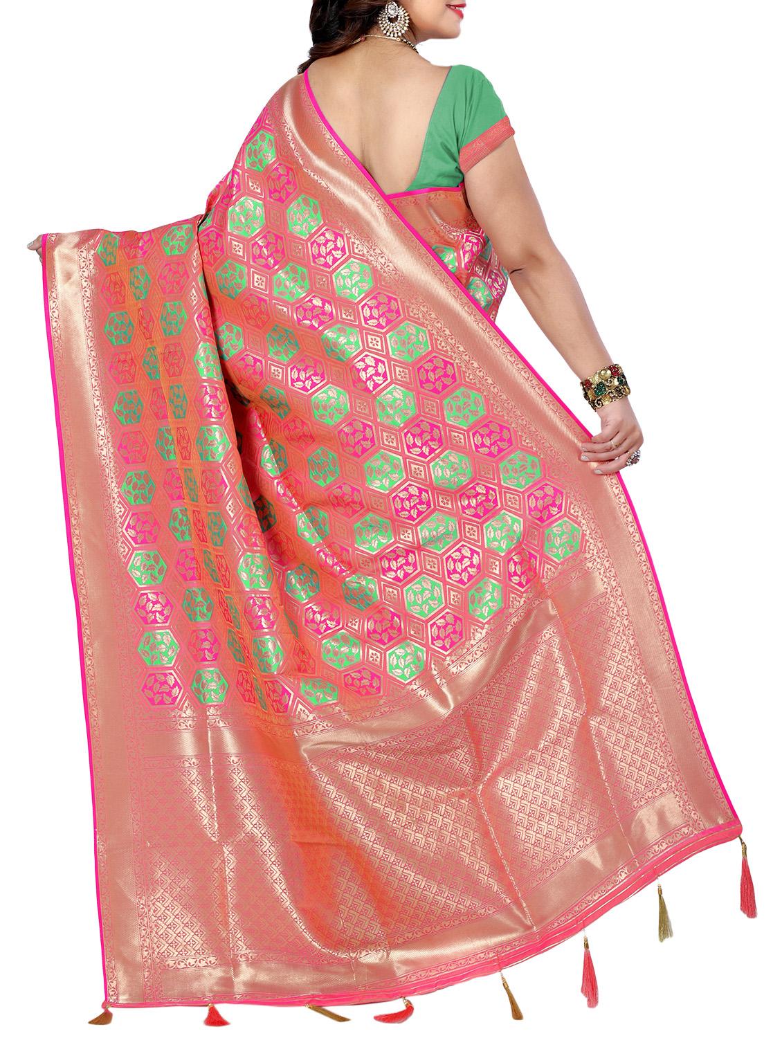 geometrical zari motif banarasi saree with blouse - 15726756 - Zoom Image - 2