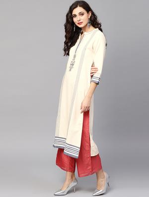 Straight embroidered kurta - 15727171 - Standard Image - 2