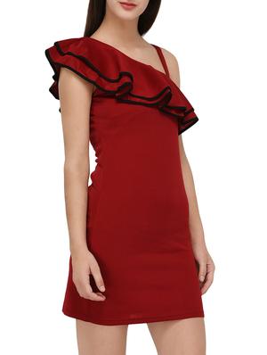 contrast edge ruffle detailed sheath dress - 15727290 - Standard Image - 2