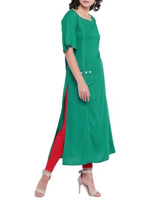 Teal straight kurta - 15727332 - Standard Image - 2