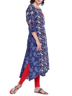 High low printed kurta with tassels - 15727399 - Standard Image - 2
