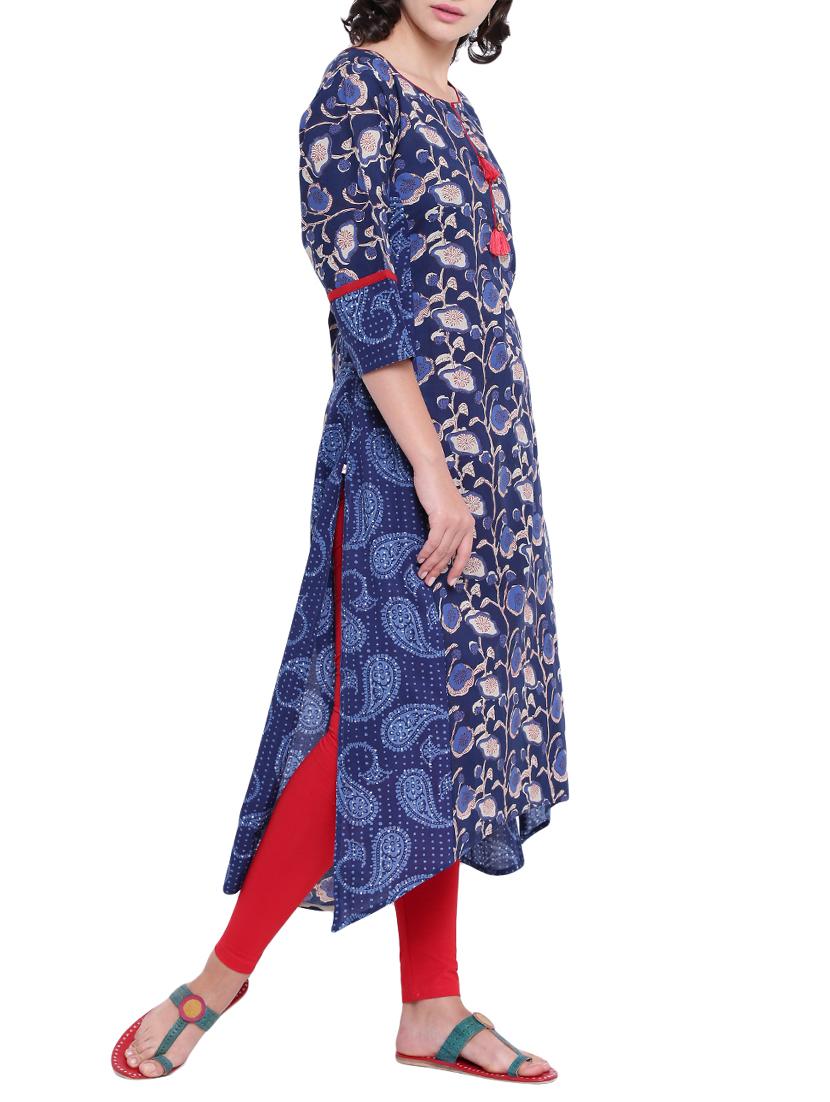 High low printed kurta with tassels - 15727399 - Zoom Image - 2