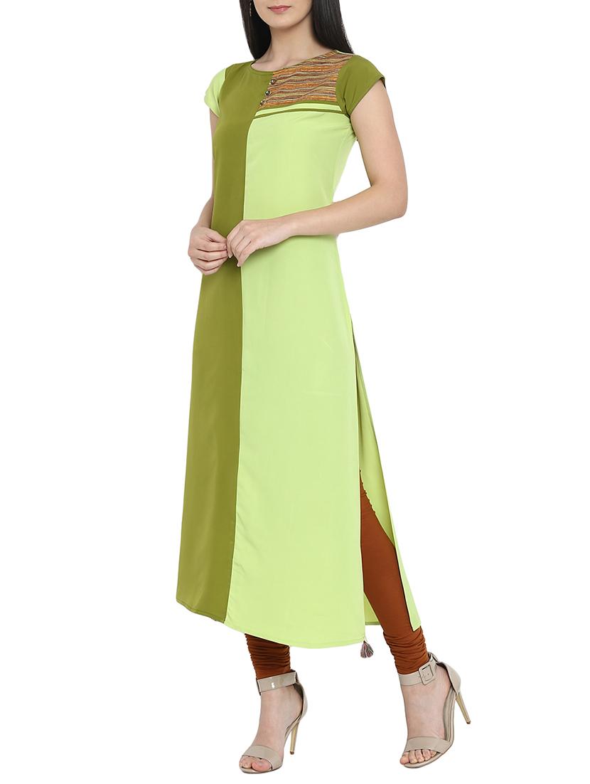 Straight color block kurta - 15727454 - Zoom Image - 2