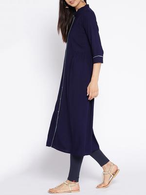 A-line piping solid kurta - 15727470 - Standard Image - 2
