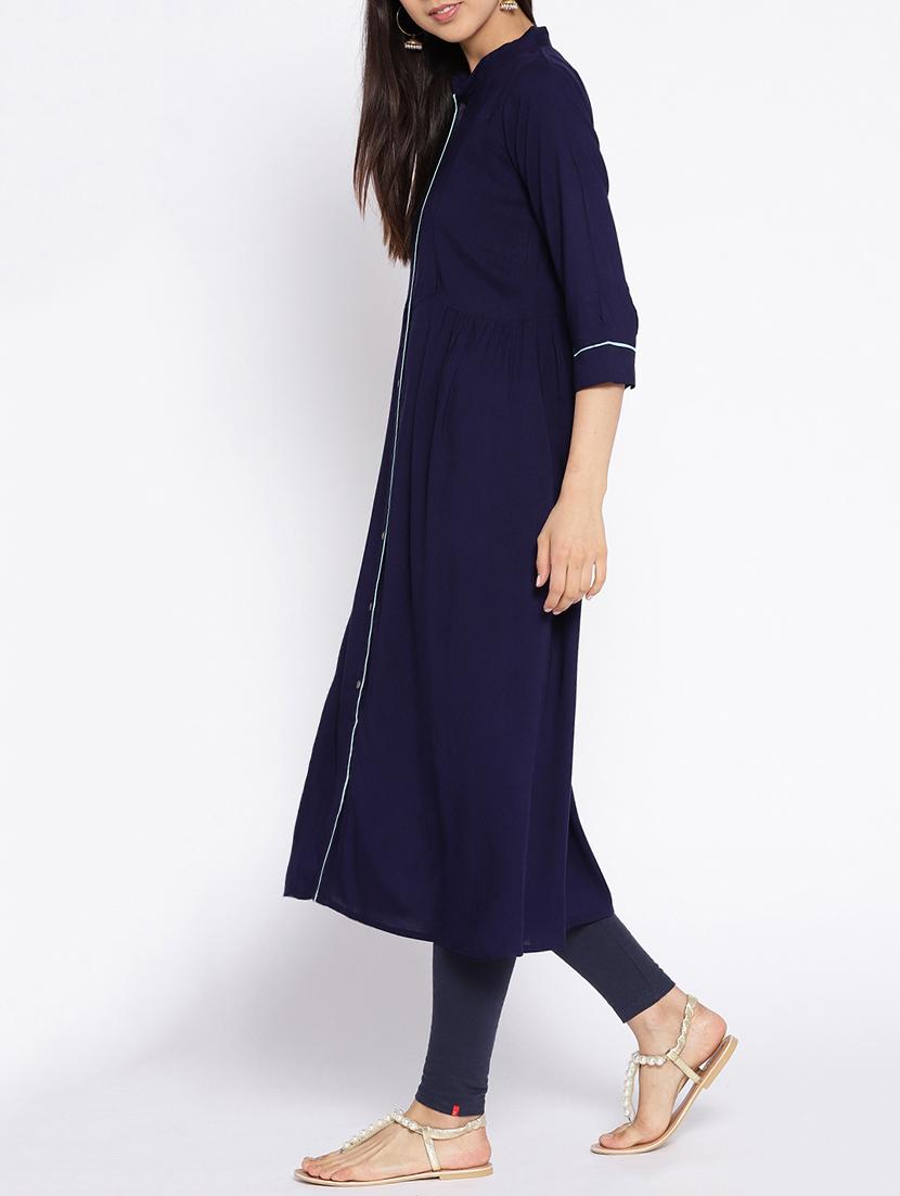 A-line piping solid kurta - 15727470 - Zoom Image - 2