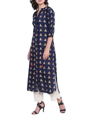 Geometrical straight kurta with tassels - 15727472 - Standard Image - 2