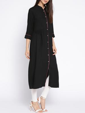 A-line solid piping kurta - 15727473 - Standard Image - 2