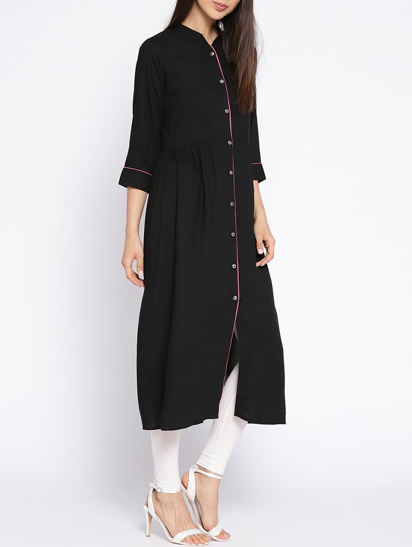 A-line solid piping kurta - 15727473 - Zoom Image - 2
