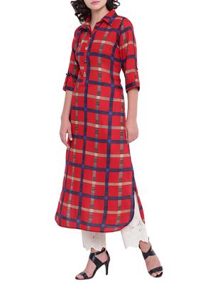 Checkered straight kurta - 15727474 - Standard Image - 2