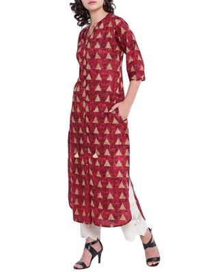 Geometrical straight kurta with tassels - 15727540 - Standard Image - 2