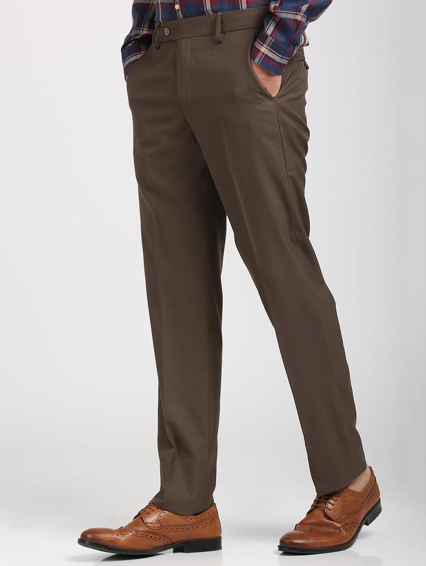brown polyester blend flat front trousers formal - 15727697 - Zoom Image - 2