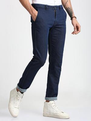 blue cotton blend chinos - 15727700 - Standard Image - 2