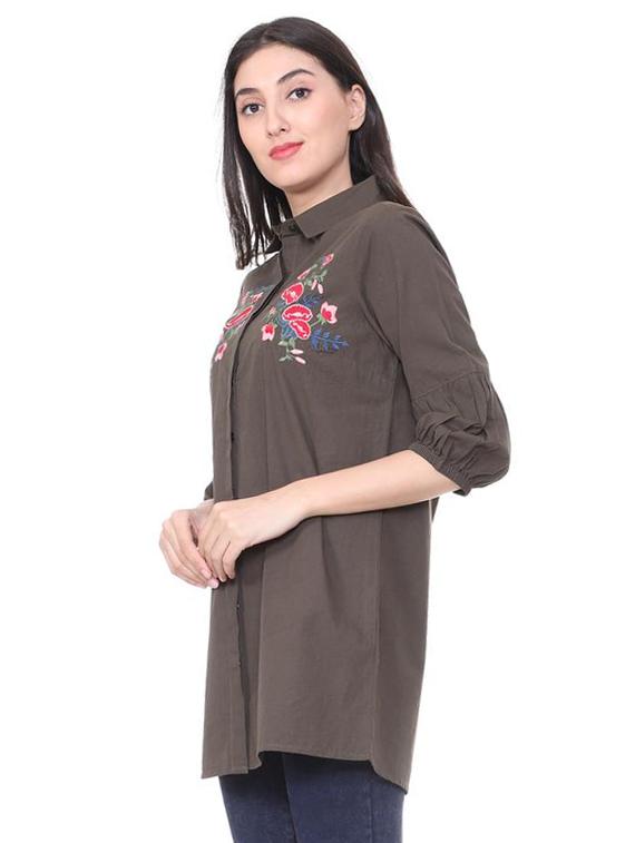 concealed placket embroidered tunic - 15728359 - Zoom Image - 2