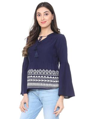 tassel tie up bell sleeved top - 15728391 - Standard Image - 2