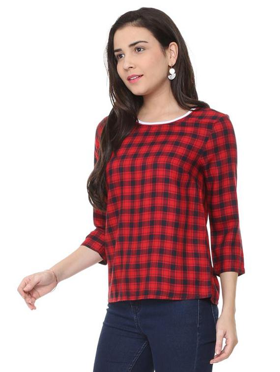 round neck checkered top - 15728395 - Zoom Image - 2