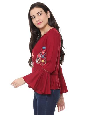 embroidered bell sleeved top - 15728396 - Standard Image - 2