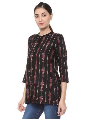 mandarin neck button up tunic - 15728404 - Standard Image - 2