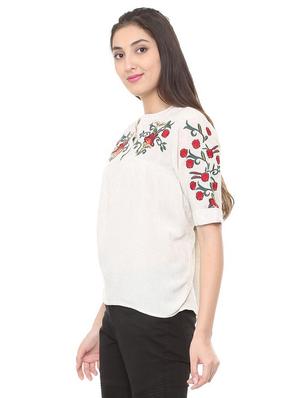 mandarin neck embroidered top - 15728407 - Standard Image - 2