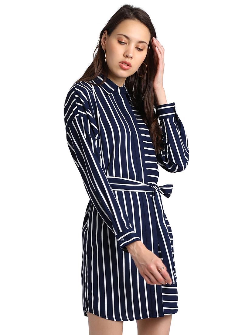 tie up waist striped shirt dress - 15728529 - Zoom Image - 2