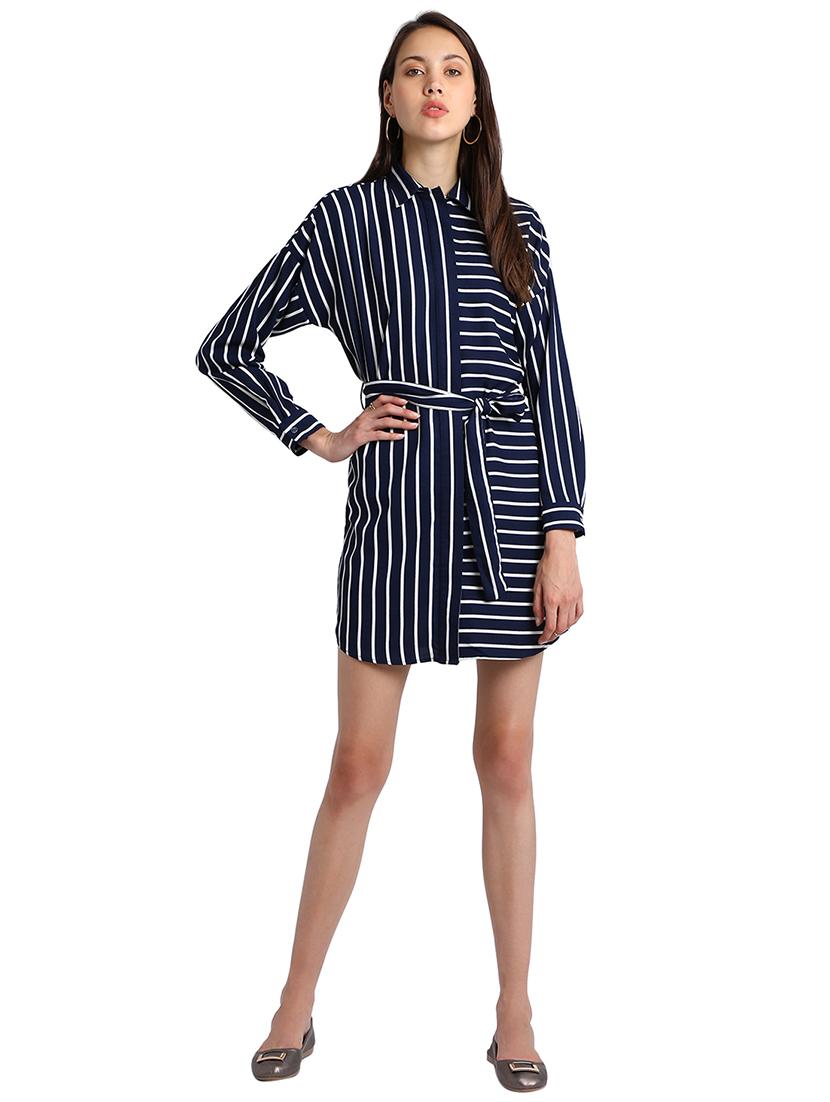 tie up waist striped shirt dress - 15728529 - Zoom Image - 5