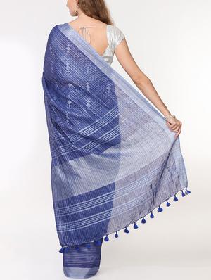 checkered linen handloom saree with blouse - 15728566 - Standard Image - 2