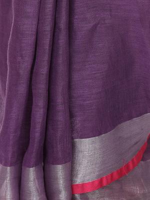 contrast border linen handloom saree with blouse - 15728569 - Standard Image - 5