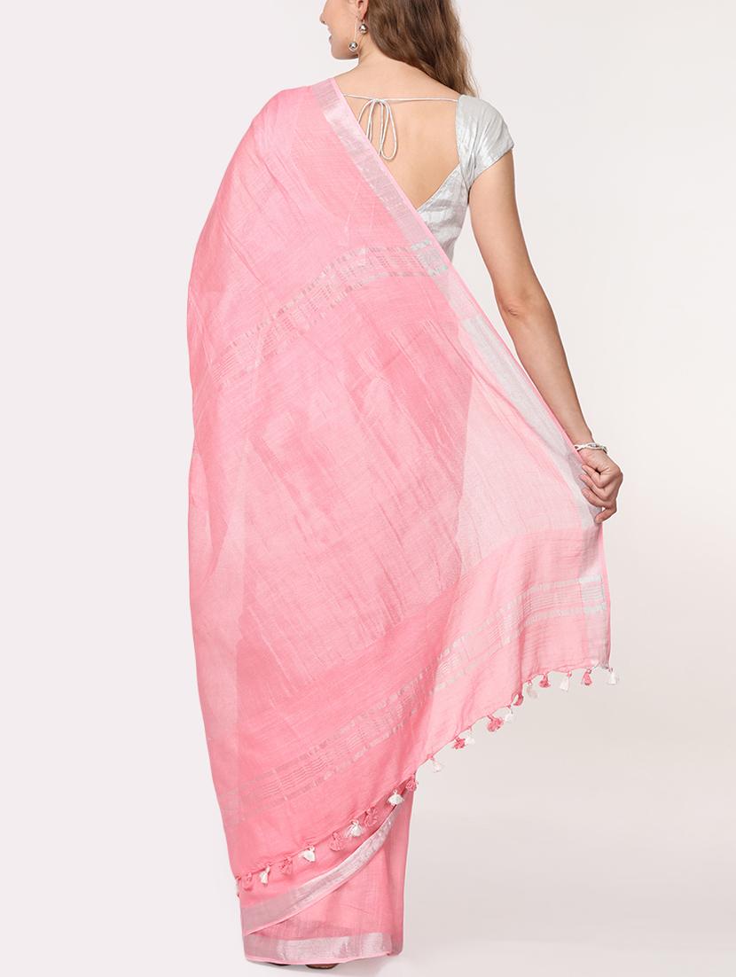 solid handloom saree with blouse - 15728574 - Zoom Image - 2