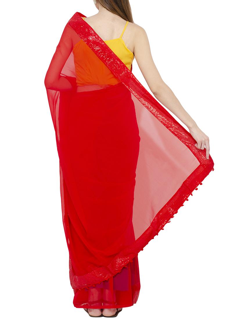 sequined embellished lace border saree with blouse - 15728681 - Zoom Image - 2