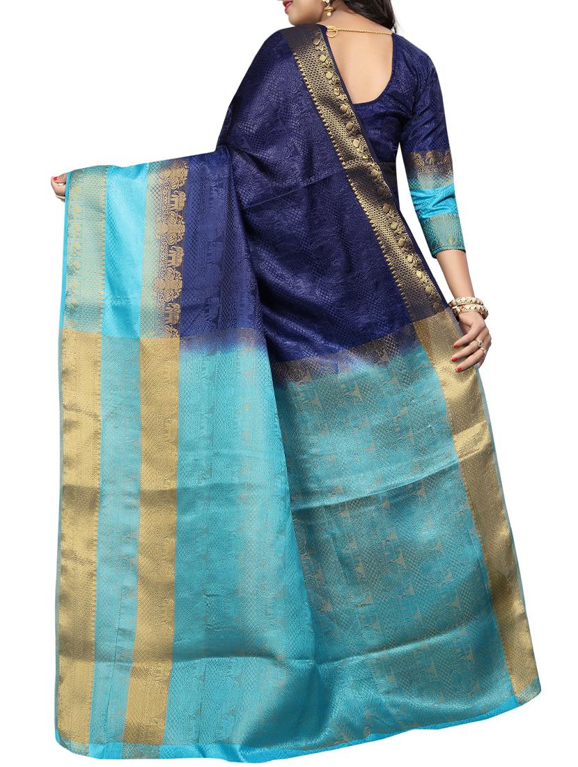 tonal zari border banarasi saree with blouse - 15728871 - Zoom Image - 2