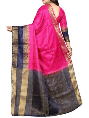 contrast zari border banarasi saree with blouse - 15728873 - Standard Image - 2