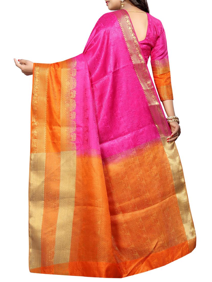 contrast zari border banarasi saree with blouse - 15728874 - Zoom Image - 2