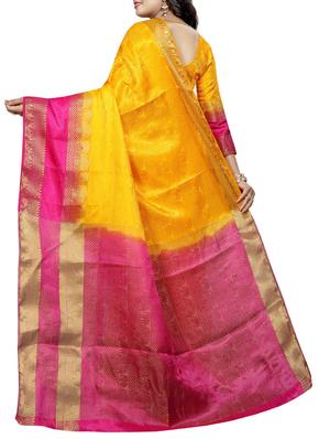 contrast zari border banarasi saree with blouse - 15728875 - Standard Image - 2