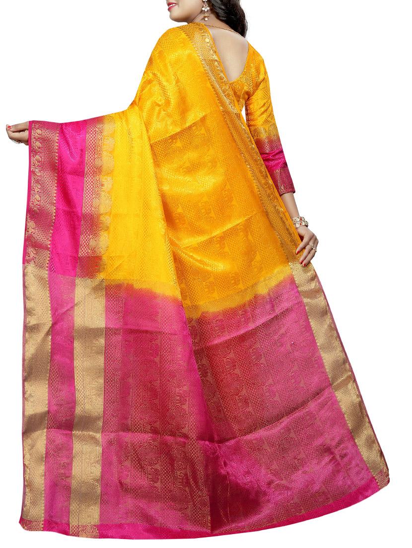 contrast zari border banarasi saree with blouse - 15728875 - Zoom Image - 2