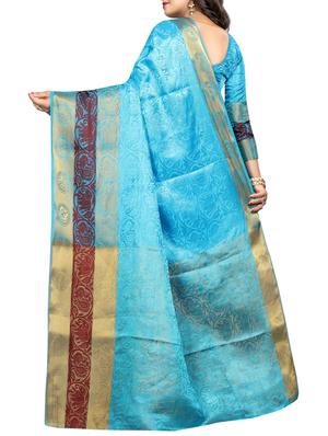 conversational zari motif banarasi saree with blouse - 15728877 - Standard Image - 2