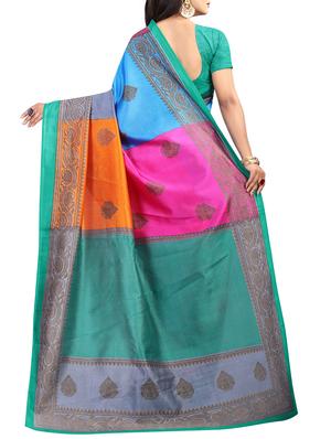 color block printed saree with blouse - 15729154 - Standard Image - 2