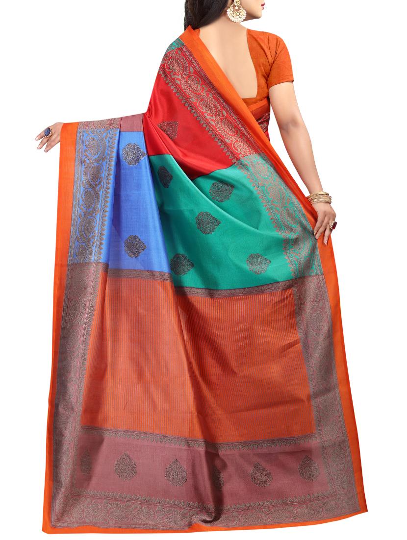 color block printed saree with blouse - 15729155 - Zoom Image - 2
