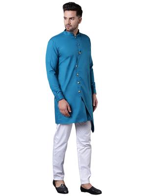 blue cotton kurta pyjama set - 15729230 - Standard Image - 2