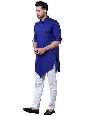 blue cotton asymmetric kurta pyjama set - 15729241 - Standard Image - 2