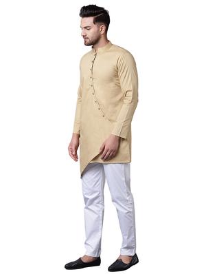 beige cotton asymmetric kurta pyjama set - 15729243 - Standard Image - 2
