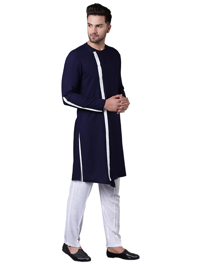 navy blue rayon kurta pyjama set - 15729263 - Zoom Image - 2