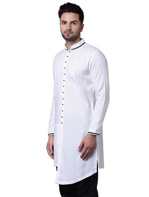 white cotton asymmetric kurta - 15729268 - Standard Image - 2