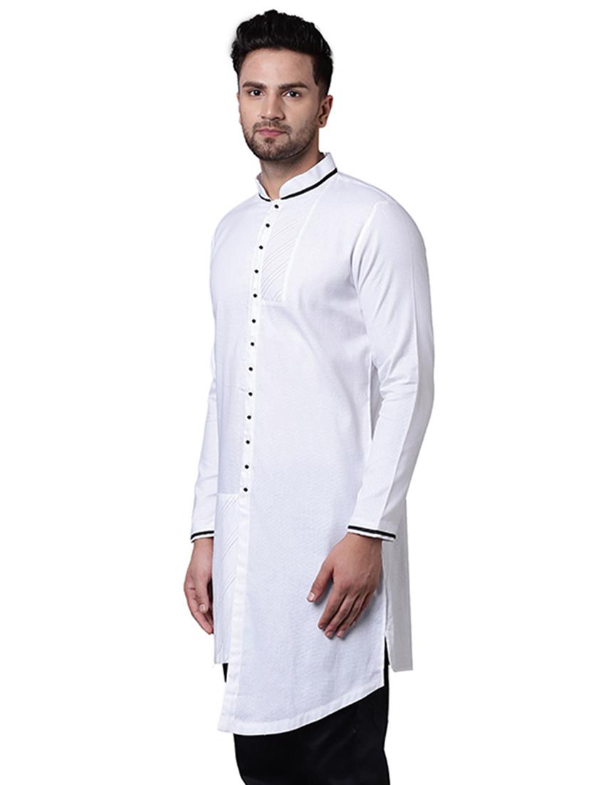 white cotton asymmetric kurta - 15729268 - Zoom Image - 2