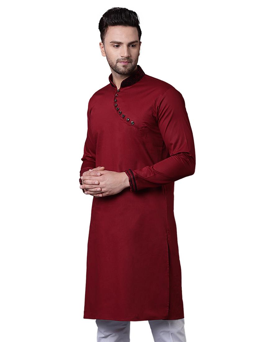 red cotton long kurta - 15729271 - Zoom Image - 2