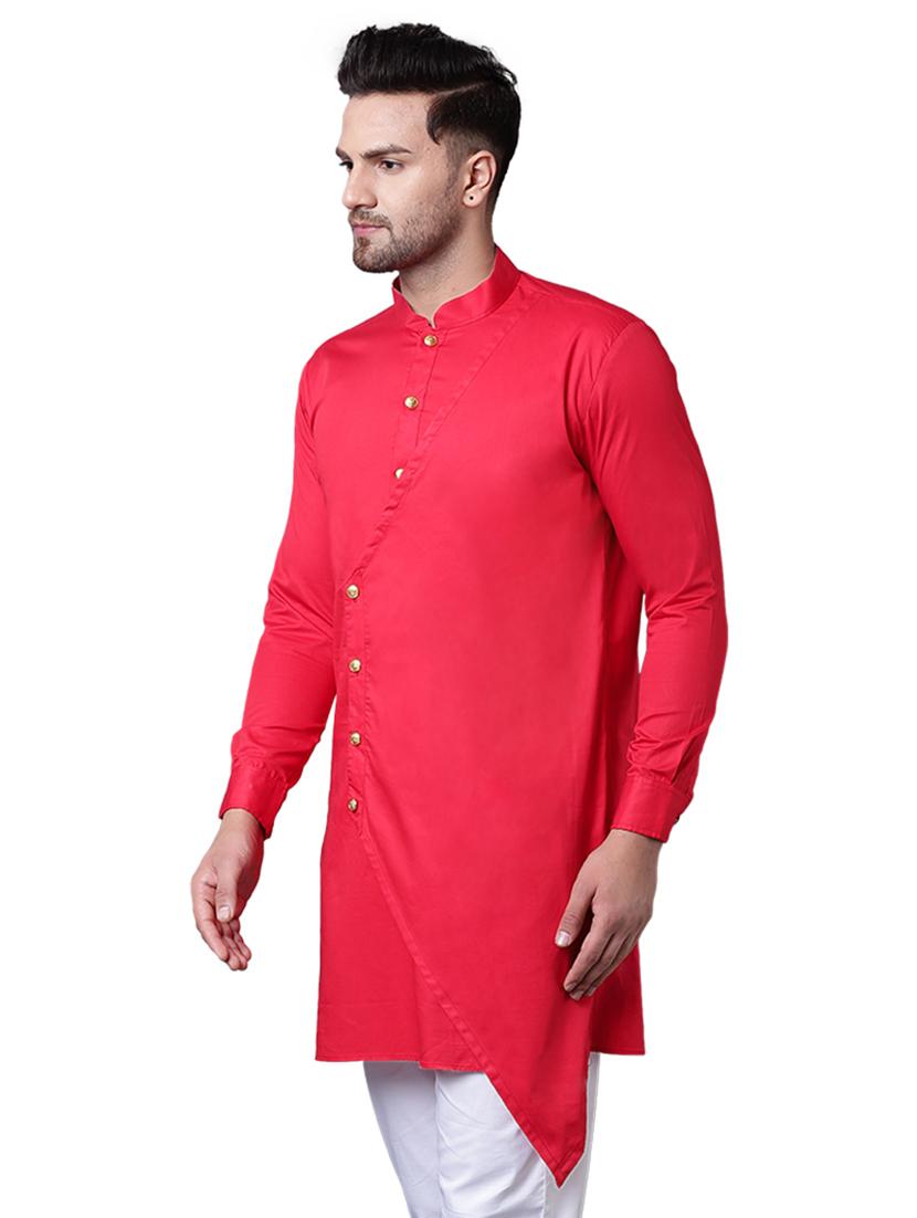 red cotton asymmetric kurta - 15729274 - Zoom Image - 2