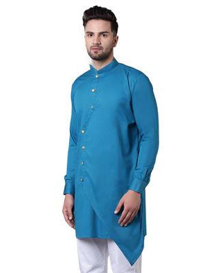 blue cotton asymmetric kurta - 15729275 - Standard Image - 2