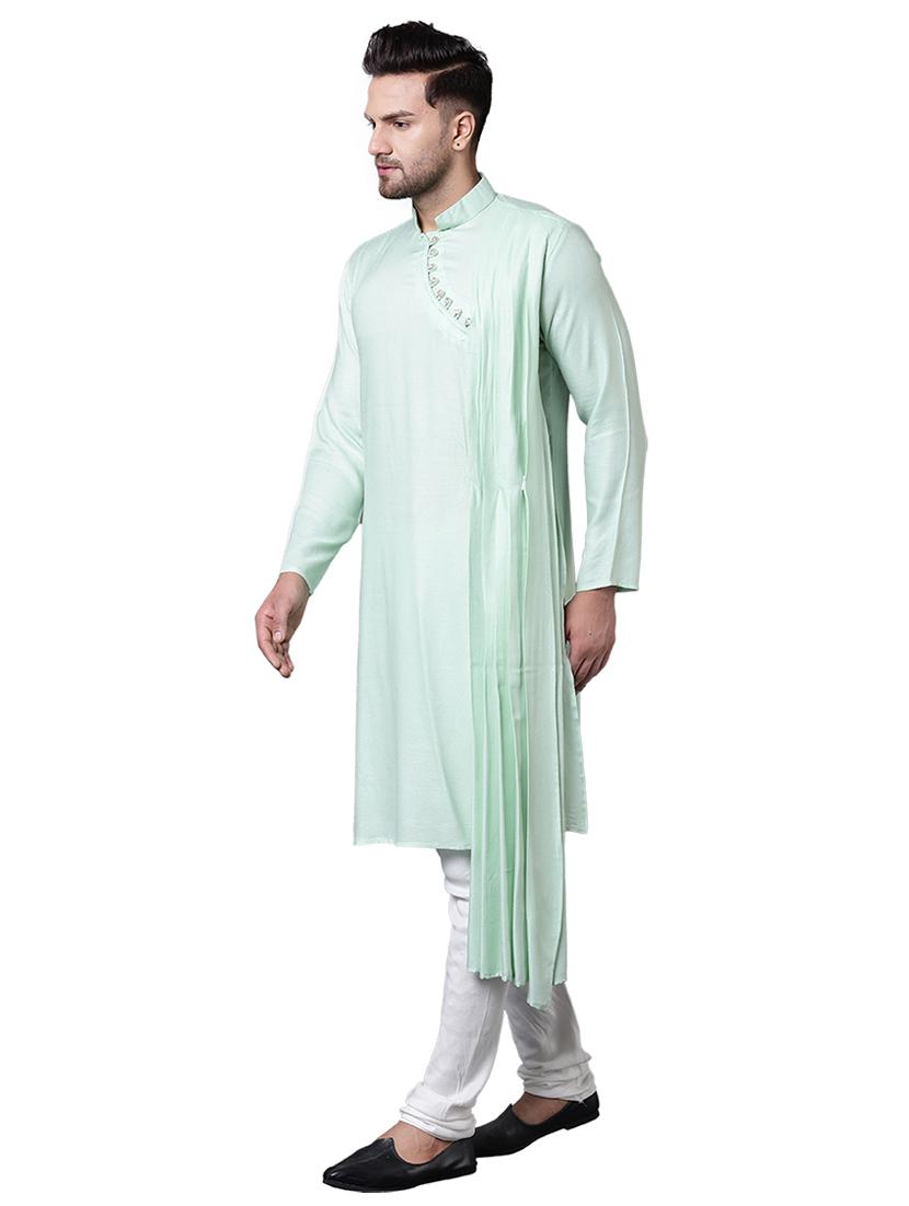 green rayon long kurta - 15729276 - Zoom Image - 2