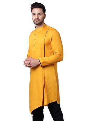 yellow cotton asymmetric kurta - 15729280 - Standard Image - 2